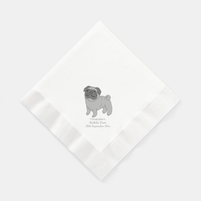 Servilleta De Papel Diseño personalizado de perro de pug gris (Esquina)