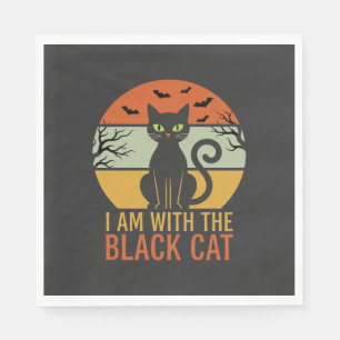 Servilleta De Papel Diseño Retro Atardecer Gato Negro Halloween