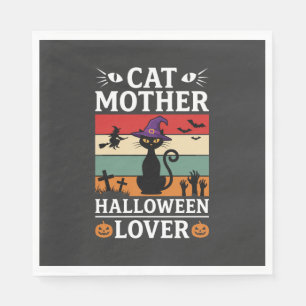 Servilleta De Papel Diseño Retro de Bruja Amante de la Madre Gato de H