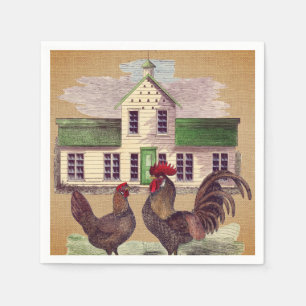 Servilleta De Papel Diseño rústico de los pollos del corral del arte