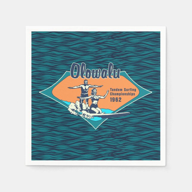 Servilleta De Papel Diseño Tandem Surfing Hawaiano Vintage (Anverso)