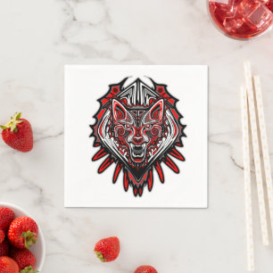 Servilleta De Papel Diseño Totémico Tribal Haida de Lobo