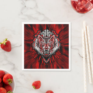 Servilleta De Papel Diseño Totémico Tribal Haida de Lobo