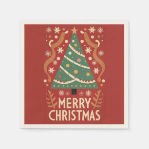 Servilleta De Papel Diseño tradicional del árbol de Navidad retro vint
