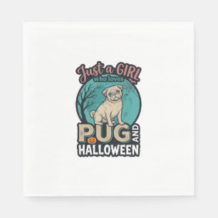 Servilleta De Papel Diseño vectorial vintage de niña pug Halloween_1