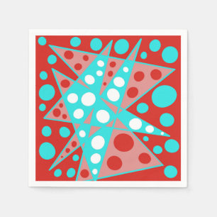 Servilleta De Papel Diseños abstractos retro en rojo, blanco y turques