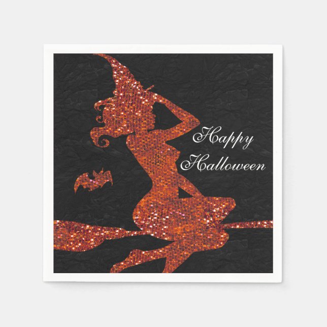 Servilleta De Papel Disfraz de Bruja de Halloween con Brillo Naranja p (Anverso)