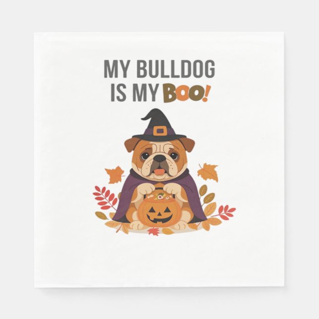 Servilleta De Papel Disfraz de Halloween bulldog Mi Bulldog es mi novi (Anverso)