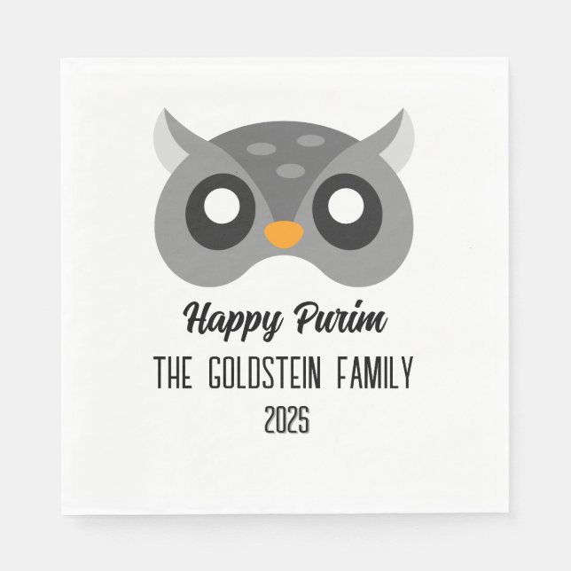 Servilleta De Papel Disfraz de máscaras de búho Purim (Anverso)