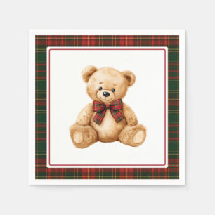 Servilleta De Papel Disfraz de Navidad de cuadros rojos Oso de peluche