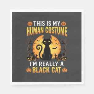 Servilleta De Papel Disfraz Humano de Halloween Gato Negro Cementerio