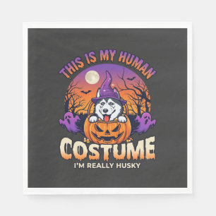 Servilleta De Papel Disfraz Humano Husky Calabaza Halloween Fantasmas_