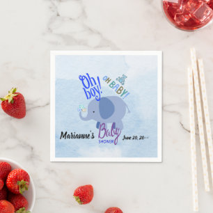 Servilleta De Papel Distribución de Baby Shower Blue Elephant Oh Boy B