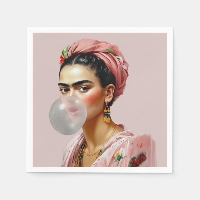 Servilleta De Papel Diva con cicatriz floral que sopla chicle (Anverso)