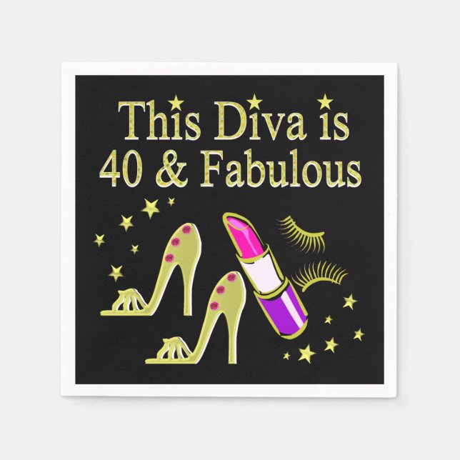 SERVILLETA DE PAPEL DIVA TIENE 40 AÑOS Y FABULOUS GOLD HIGH HEEL DISEÑ (Anverso)