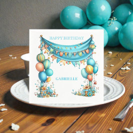 Servilleta De Papel Diversión Caprichosa Cumpleaños Verde Azul Turques