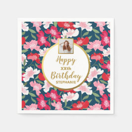 Servilleta De Papel Diversión Colorida Floral Cumpleaños con Foto Pers