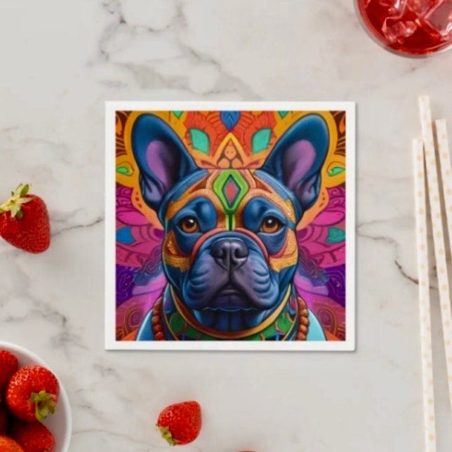 Servilleta De Papel Diversión de Frenchie  (Colourful Frenchie napkins Coined or standard napkin sold in quantities of 50. )