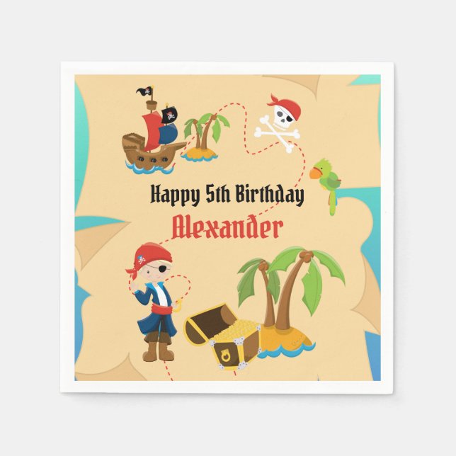 Servilleta De Papel Diversión Mapa del Tesoro Personalizado Cumpleaños (Anverso)