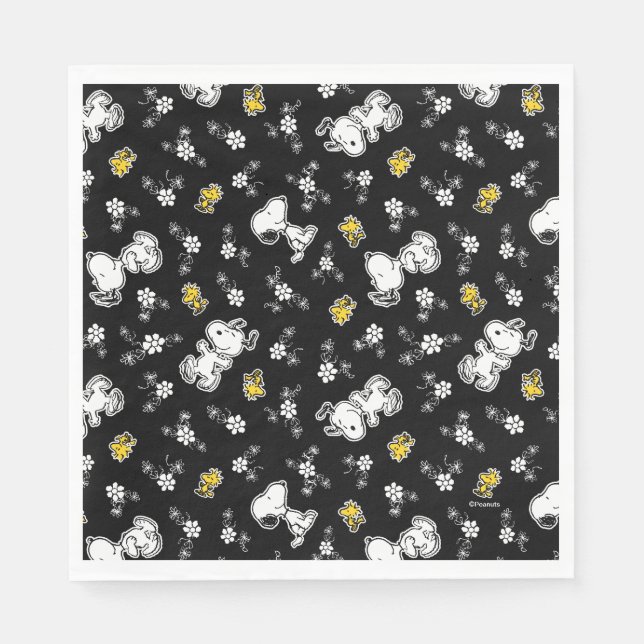 Servilleta De Papel Diversión y flores de Snoopy & Woodstock (Anverso)