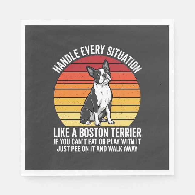 Servilleta De Papel Divertida Actitud Retro de Perro Boston Terrier (Anverso)