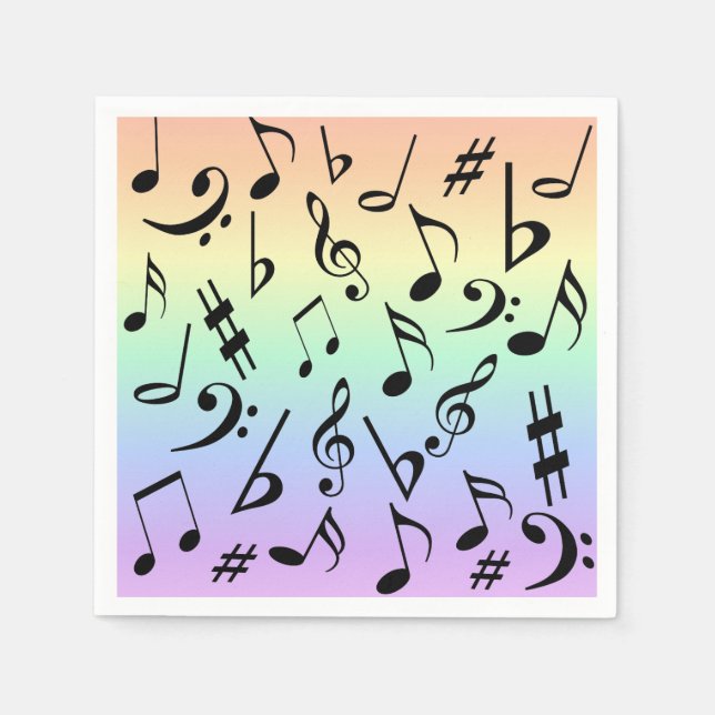 Servilleta De Papel Divertidas notas musicales Rainbow Fiesta Napkins (Anverso)