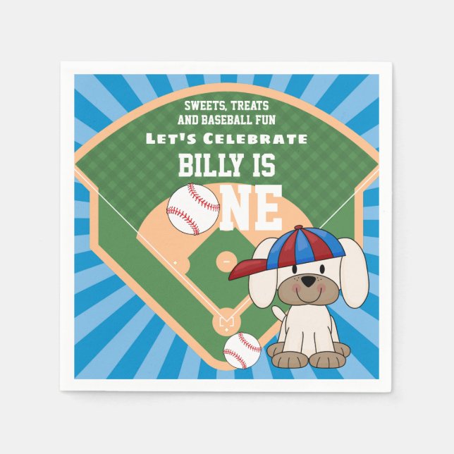 Servilleta De Papel Divertido de Béisbol lindo perro cachorro primer c (Anverso)