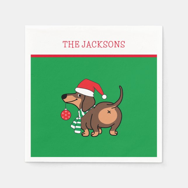 Servilleta De Papel Divertido perro de Dachshund Cute Feliz Navidad (Anverso)