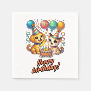 Servilleta De Papel Divertido y lindo Fiesta de cumpleaños y gatitos