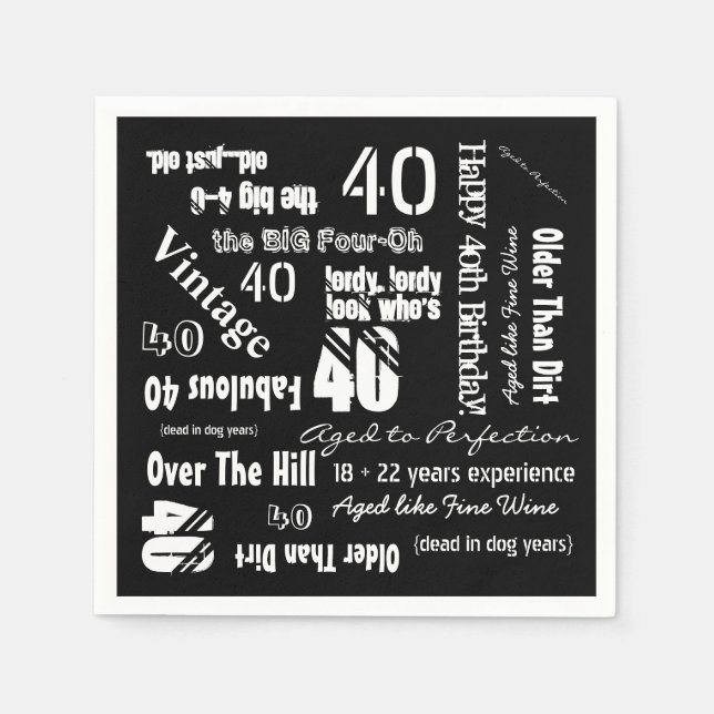 Servilleta De Papel Divertidos dichos 40 cumpleaños negro (Anverso)