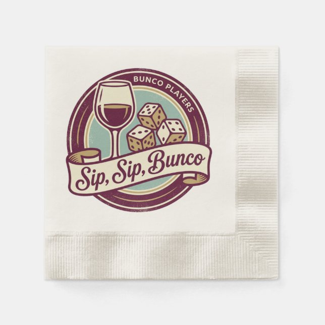 Servilleta De Papel Diviértete con dados de Bunco y vino  (Anverso)