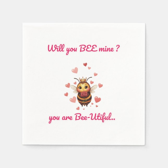 Servilleta De Papel Diviértete con un Valentín de Abeja Graciosa  (Anverso)
