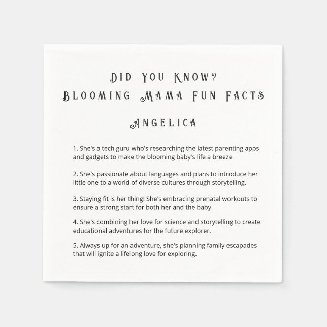 Servilleta De Papel Diviértete Sabías que Mamá Hechos Baby Shower (Anverso)