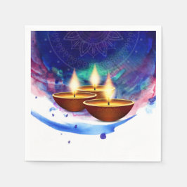 Servilleta De Papel Diwali Diyas Blue Paint Wash