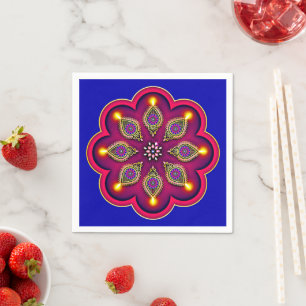 Servilleta De Papel Diwali Purple Diya Flame Lotus Mandala Blue