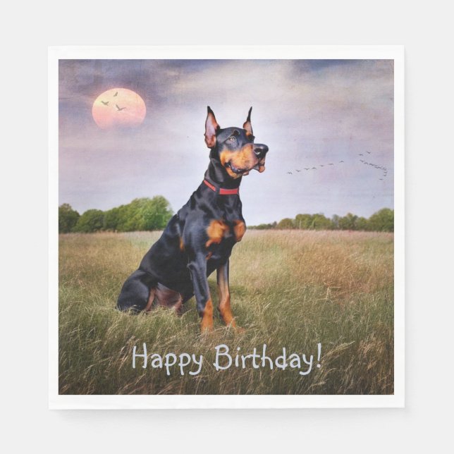 Servilleta De Papel Doberman Happy Birthday (Anverso)