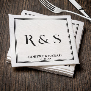 Servilleta De Papel Doble Bordes Simple Monograma Moderno de Boda
