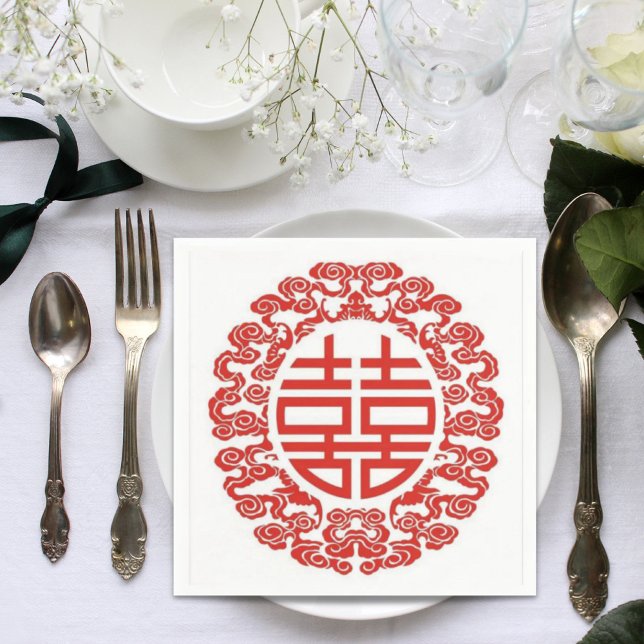 Servilleta De Papel doble felicidad roja boda chino moderno (red double happiness modern chinese wedding paper napkins)