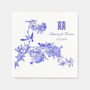 Servilleta De Papel Doble floral azul XI de los pájaros chinos del