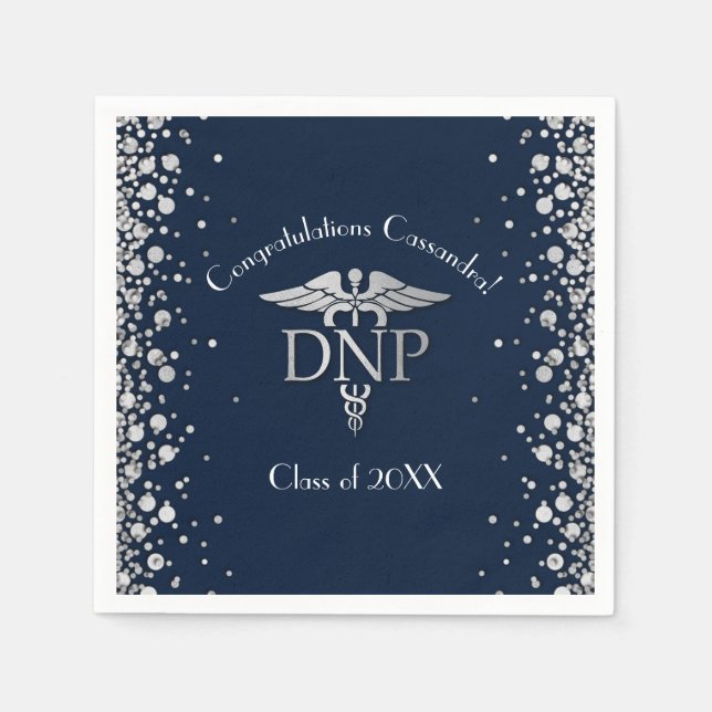Servilleta De Papel Doctor Nursing Practice Graduation NavyBlue Silver (Anverso)