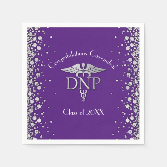 Servilleta De Papel Doctor Nursing Practice Graduation Purple Silver (Anverso)