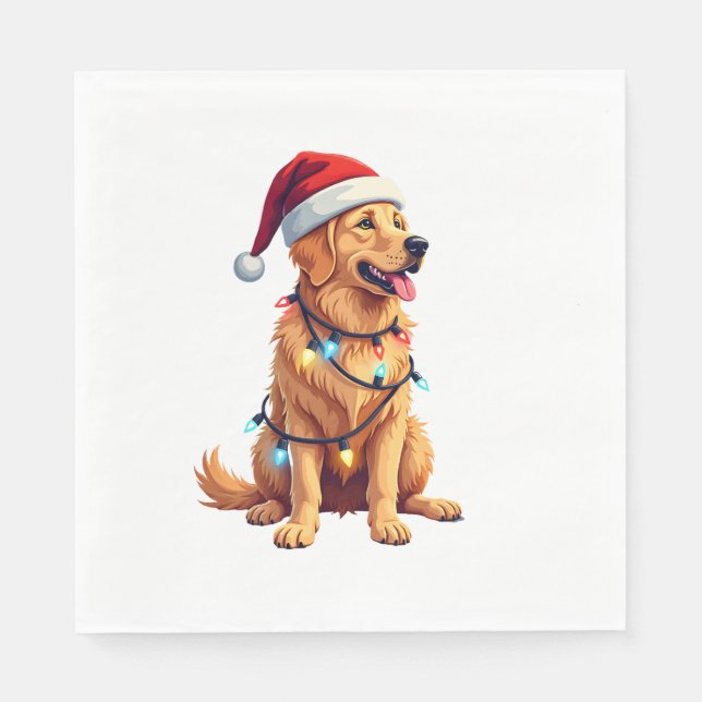 Servilleta De Papel Dog Golden Retriever Santa Christmas Xmas Lights ( (Anverso)