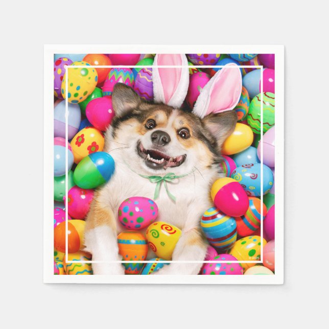 Servilleta De Papel Dog Laying on Easter Eggs (Anverso)