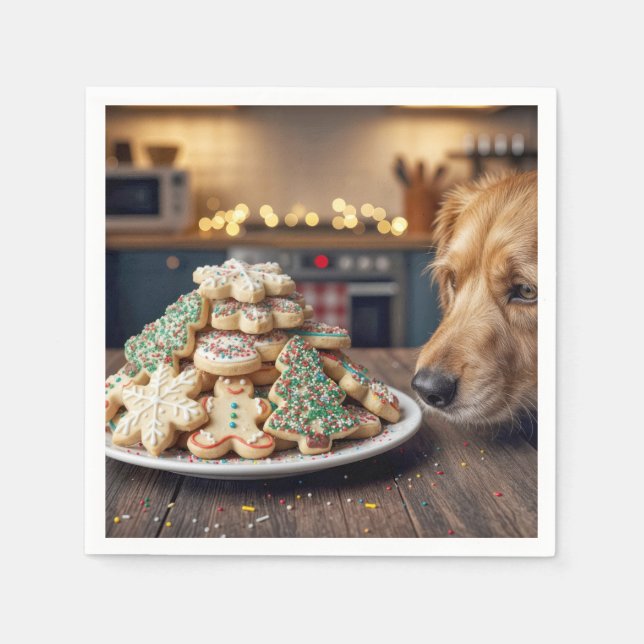 Servilleta De Papel Dog Sniffing Christmas Sugar Cookies (Anverso)