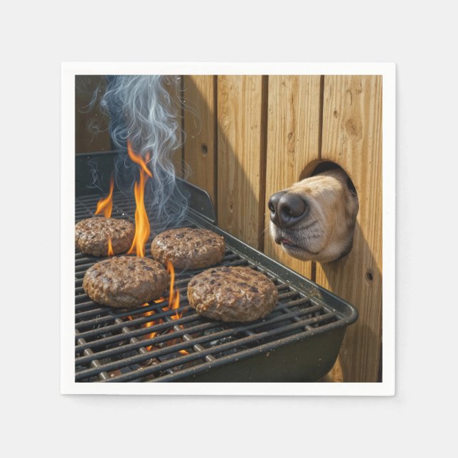 Servilleta De Papel Dog Sniffing Hamburgers On a Barbecue Grill (Anverso)