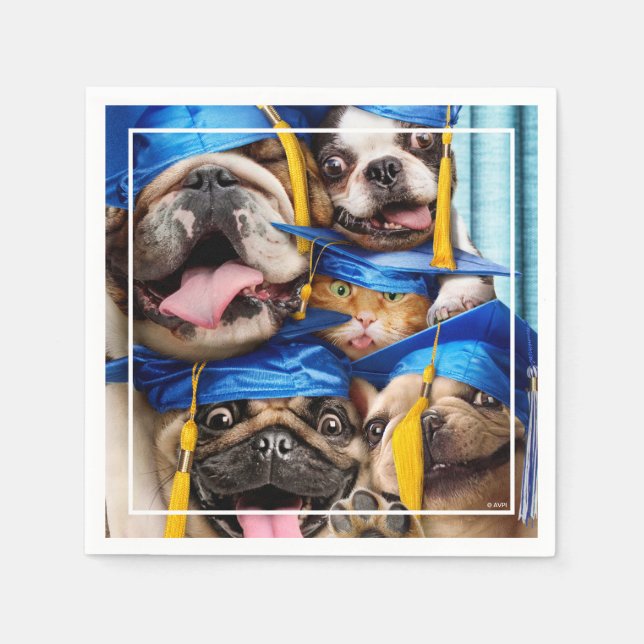 Servilleta De Papel Dogs and Cat Grads in Photo Booth (Anverso)