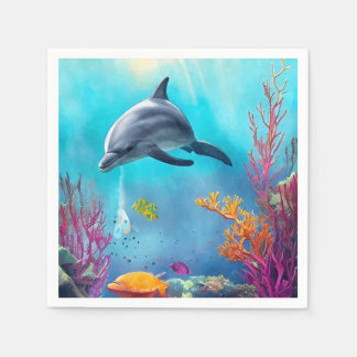 Servilleta De Papel Dolphin en acuarela
