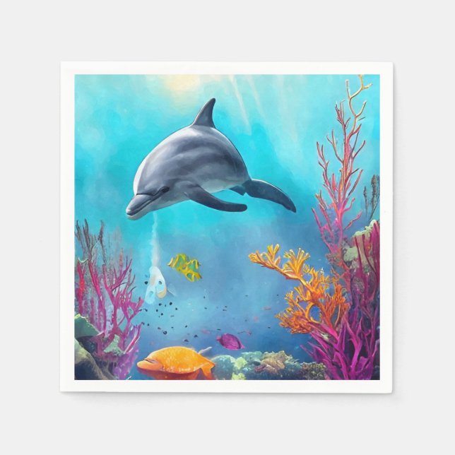Servilleta De Papel Dolphin en acuarela (Anverso)