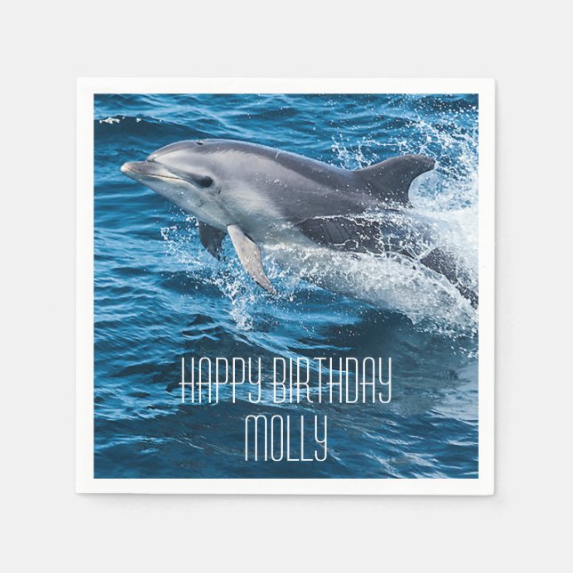 Servilleta De Papel Dolphin Splashing Personalizado Cumpleaños Party (Anverso)