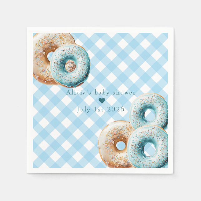 Servilleta De Papel Donar | Blue Gingham Boy Baby Shower (Anverso)